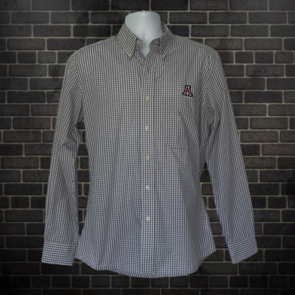 Antigua Men's Gray Check Arizona Wildcats Woven Long Sleeve Button-Down Shirt